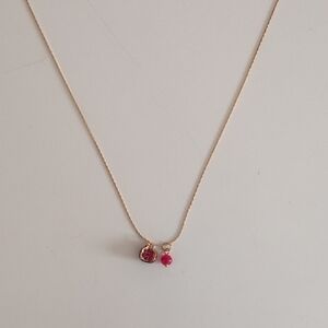 Delicate Gold Necklace with Pink Gem and Bead